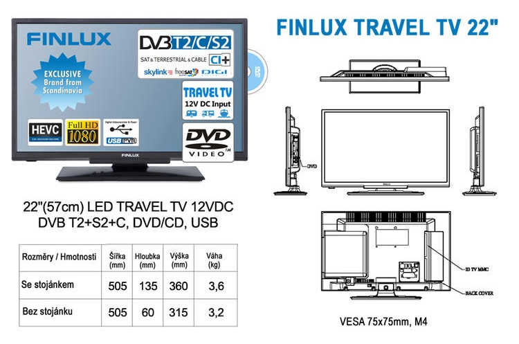 TV22FDMF4760 -T2 SAT DVD 12V= další informace